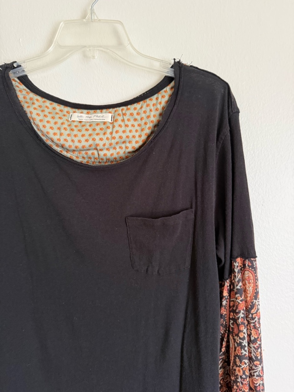 We The Free Black Jade Long Sleeve Top Faux Layered Paisley Sleeves Oversized S - Picture 5 of 8